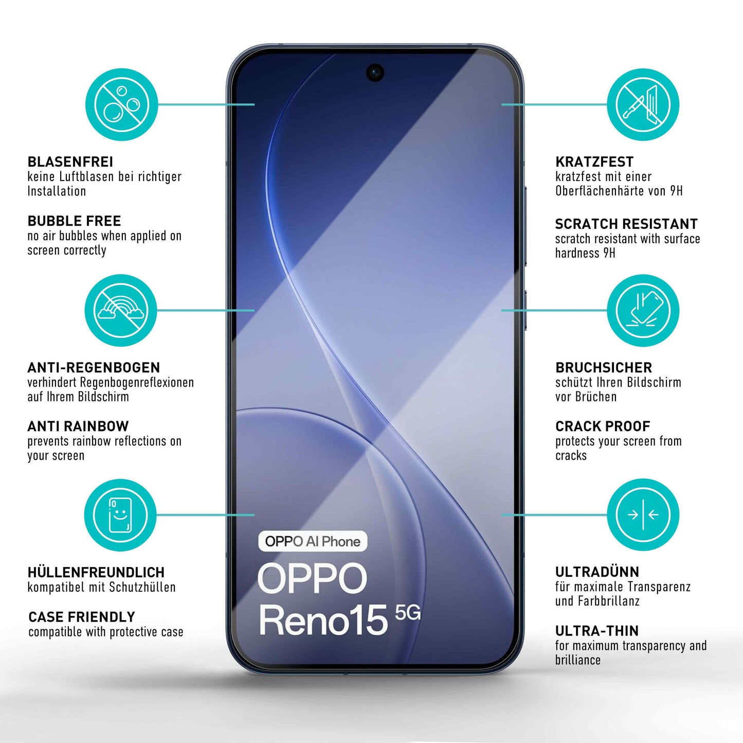 smartect Schutzglas Klar für Oppo Reno 15 5G / 14 5G, 3 Stück