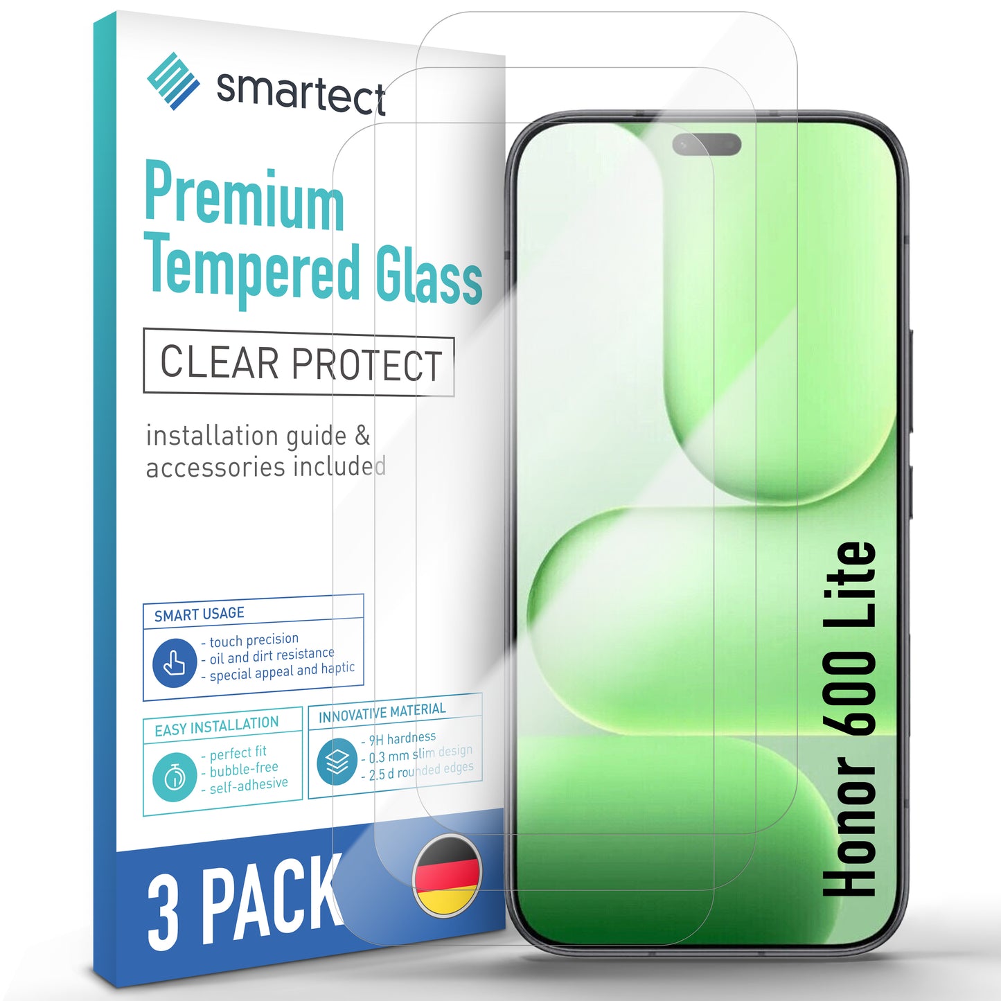 smartect Schutzglas Klar für Honor 600 Lite, 3 Stück