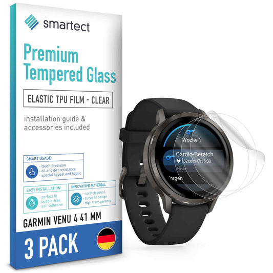 smartect TPU Schutzfolie Klar für Garmin Venu 4 41 mm, 3 x Front