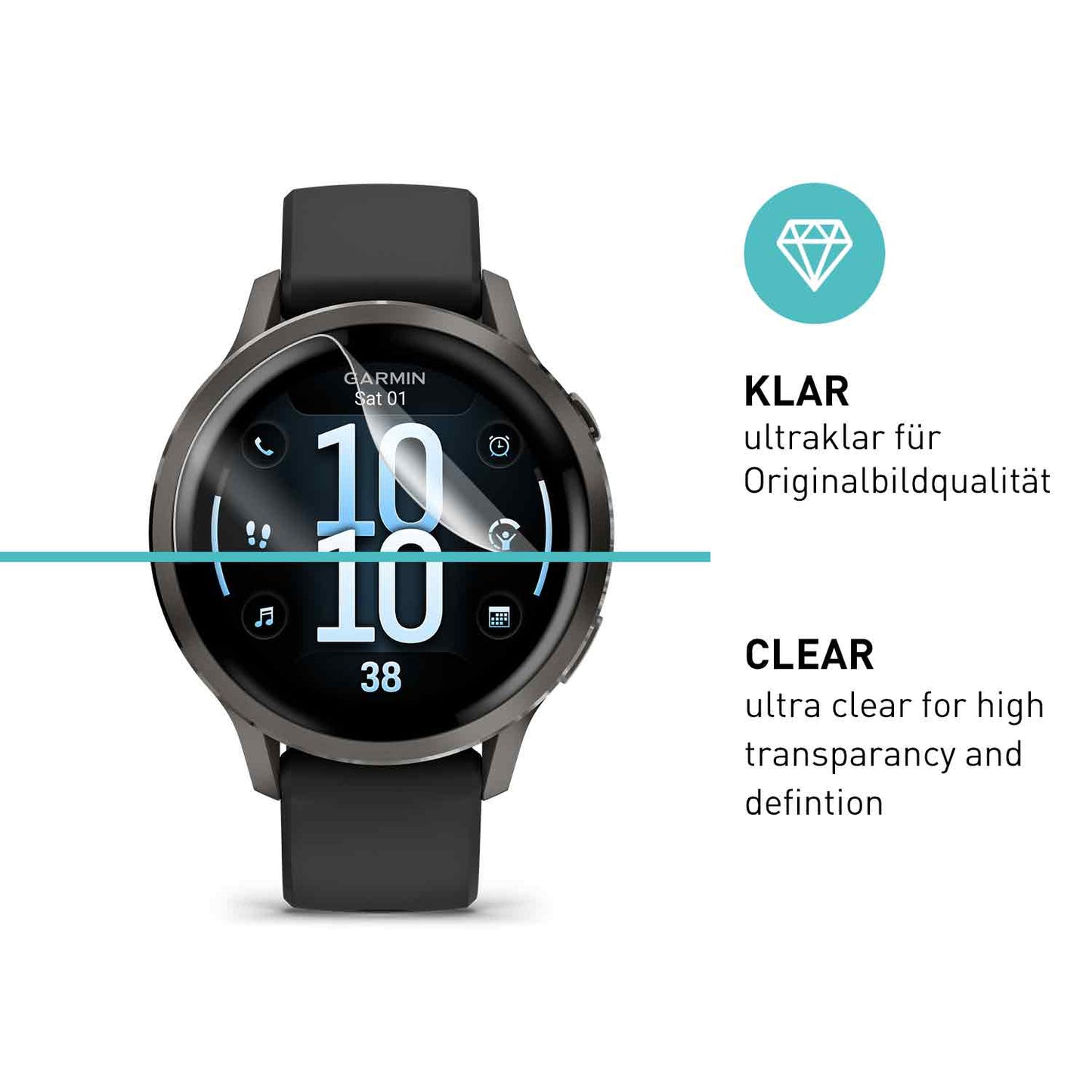 smartect TPU Schutzfolie Klar für Garmin Venu 4 41 mm, 3 x Front