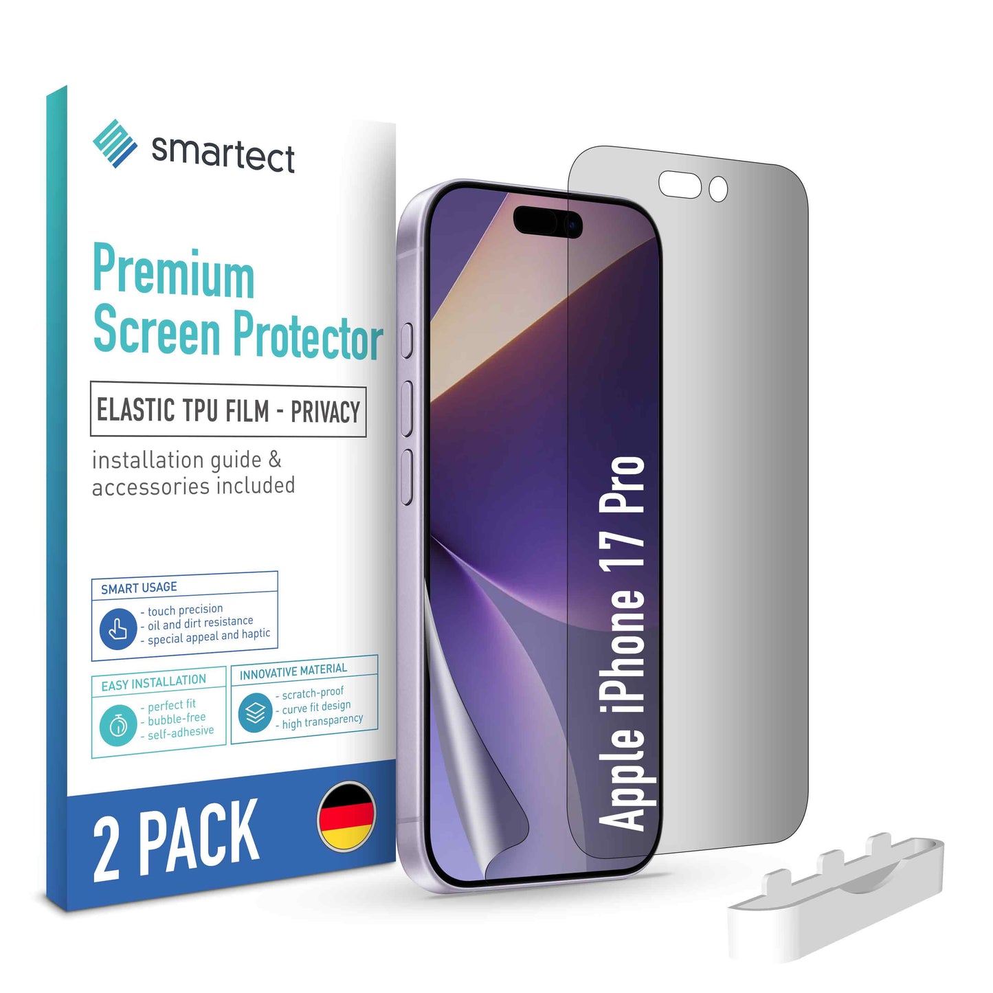 smartect TPU Schutzfolie Privacy für Apple iPhone 17 Pro, 2 x Front