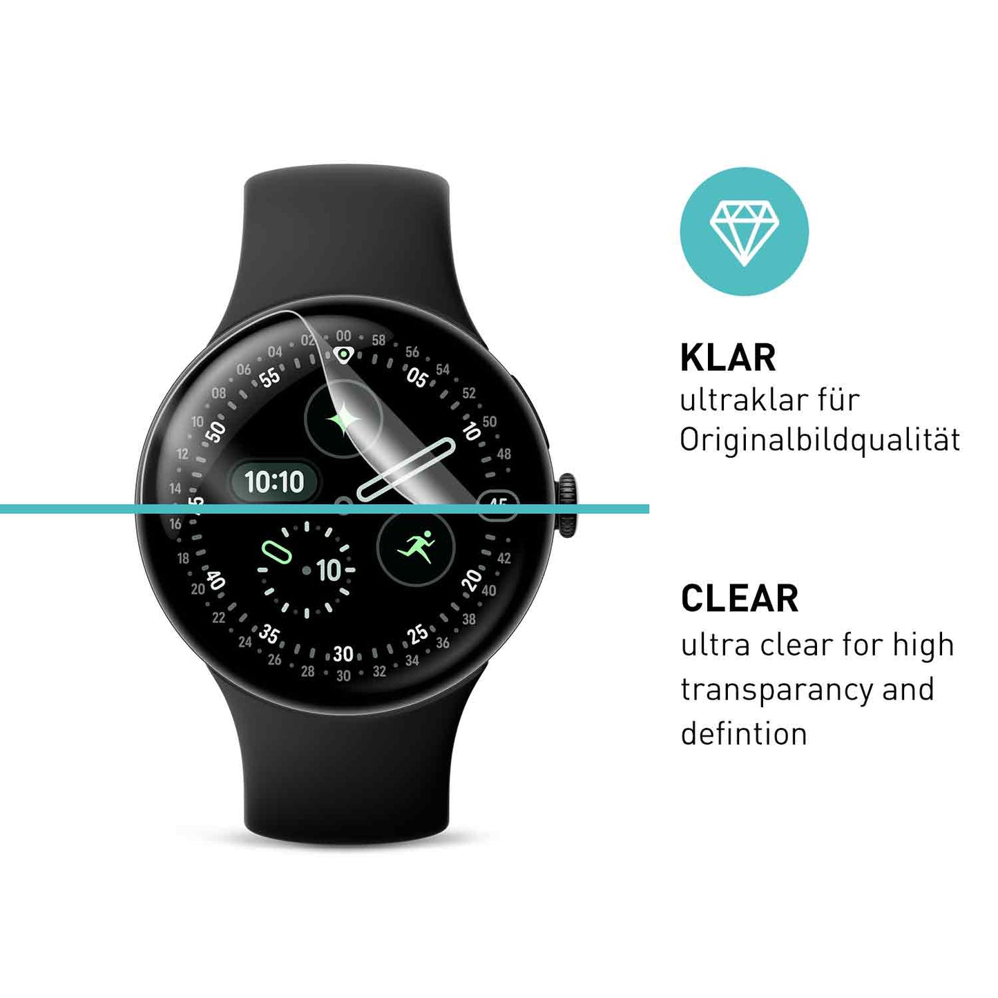 smartect TPU Schutzfolie Klar für Google Pixel Watch 4 45 mm, 3 x Front