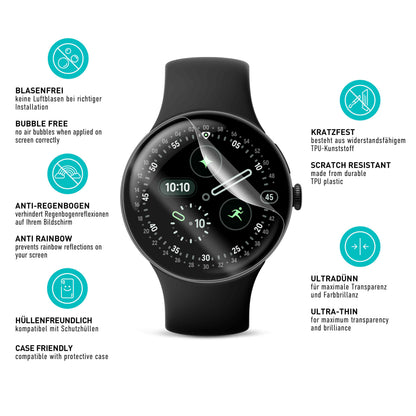smartect TPU Schutzfolie Klar für Google Pixel Watch 4 45 mm, 3 x Front