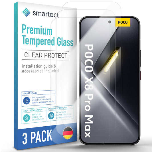 smartect Schutzglas Klar für Xiaomi Poco X8 Pro Max, 3 Stück