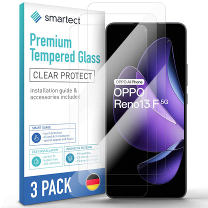smartect Schutzglas Klar für Oppo Reno 13F 5G / 13FS 5G, 3 Stück