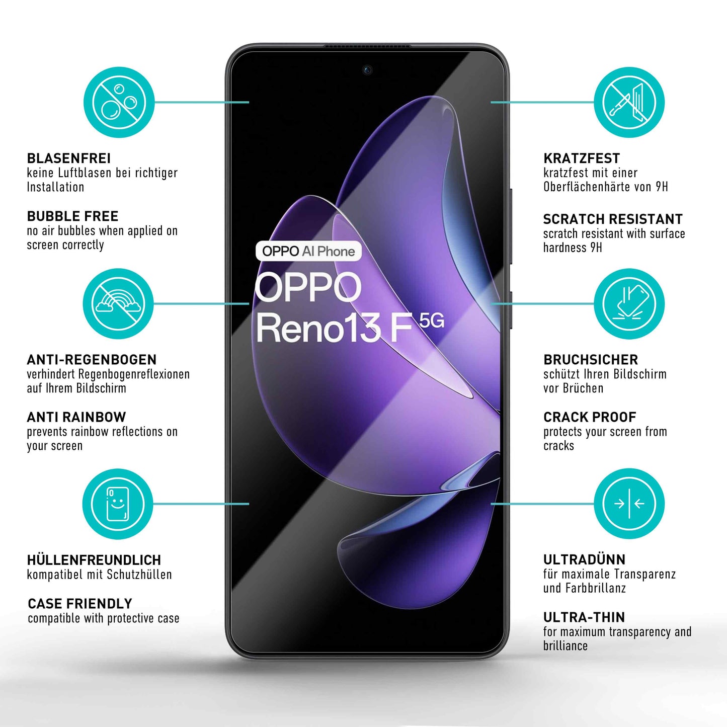 smartect Schutzglas Klar für Oppo Reno 13F 5G / 13FS 5G, 3 Stück