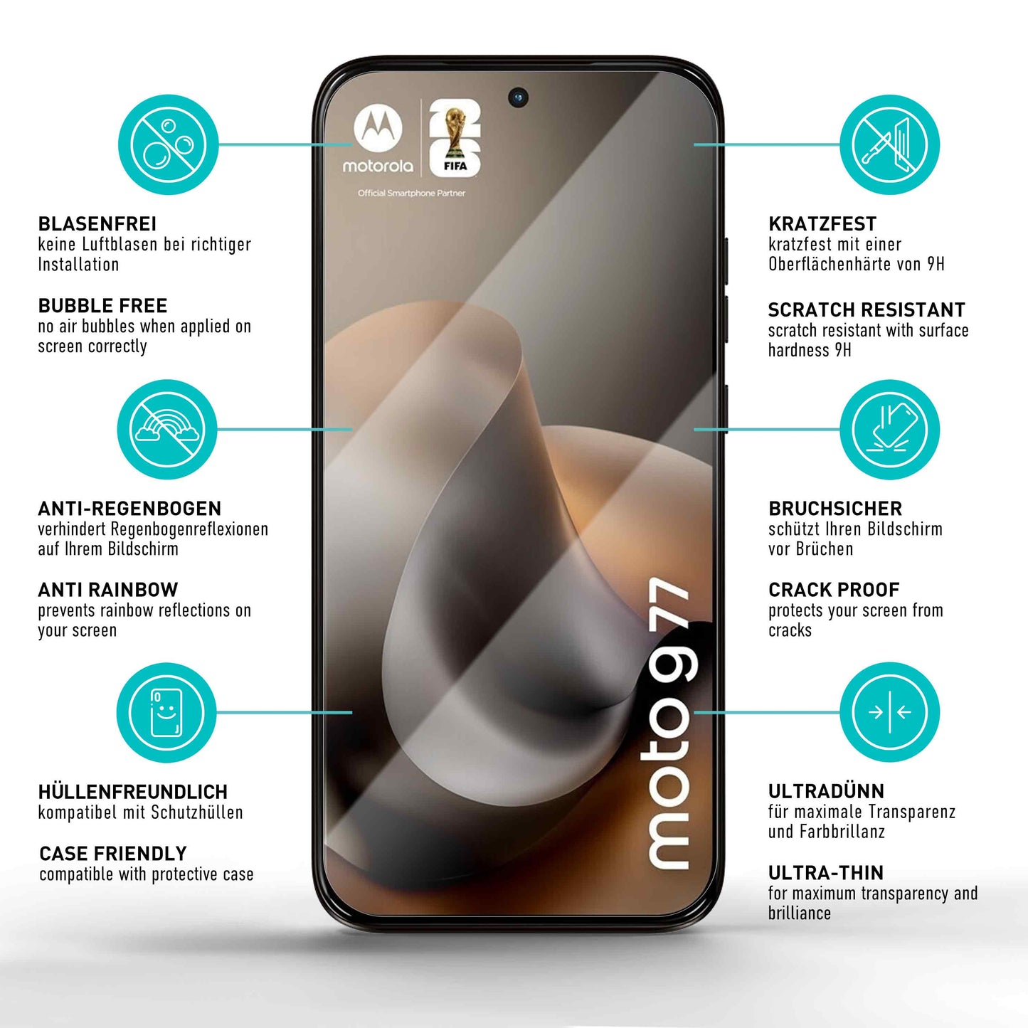 smartect Schutzglas Klar für Motorola Moto G77 / G67, 3 Stück
