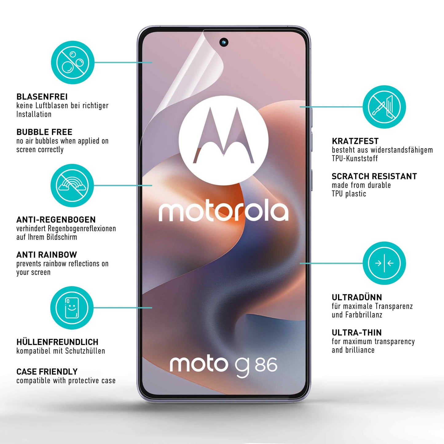 smartect TPU Schutzfolie Klar für Motorola Moto G86 5G, 2 x Front