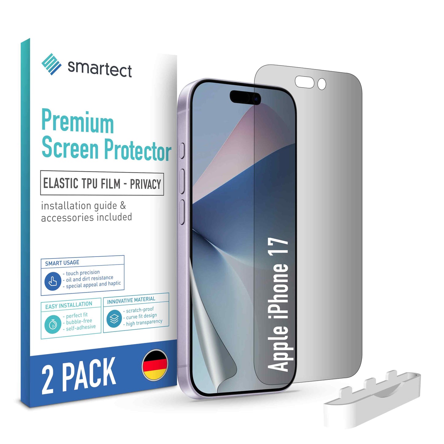 smartect TPU Schutzfolie Privacy für Apple iPhone 17, 2 x Front