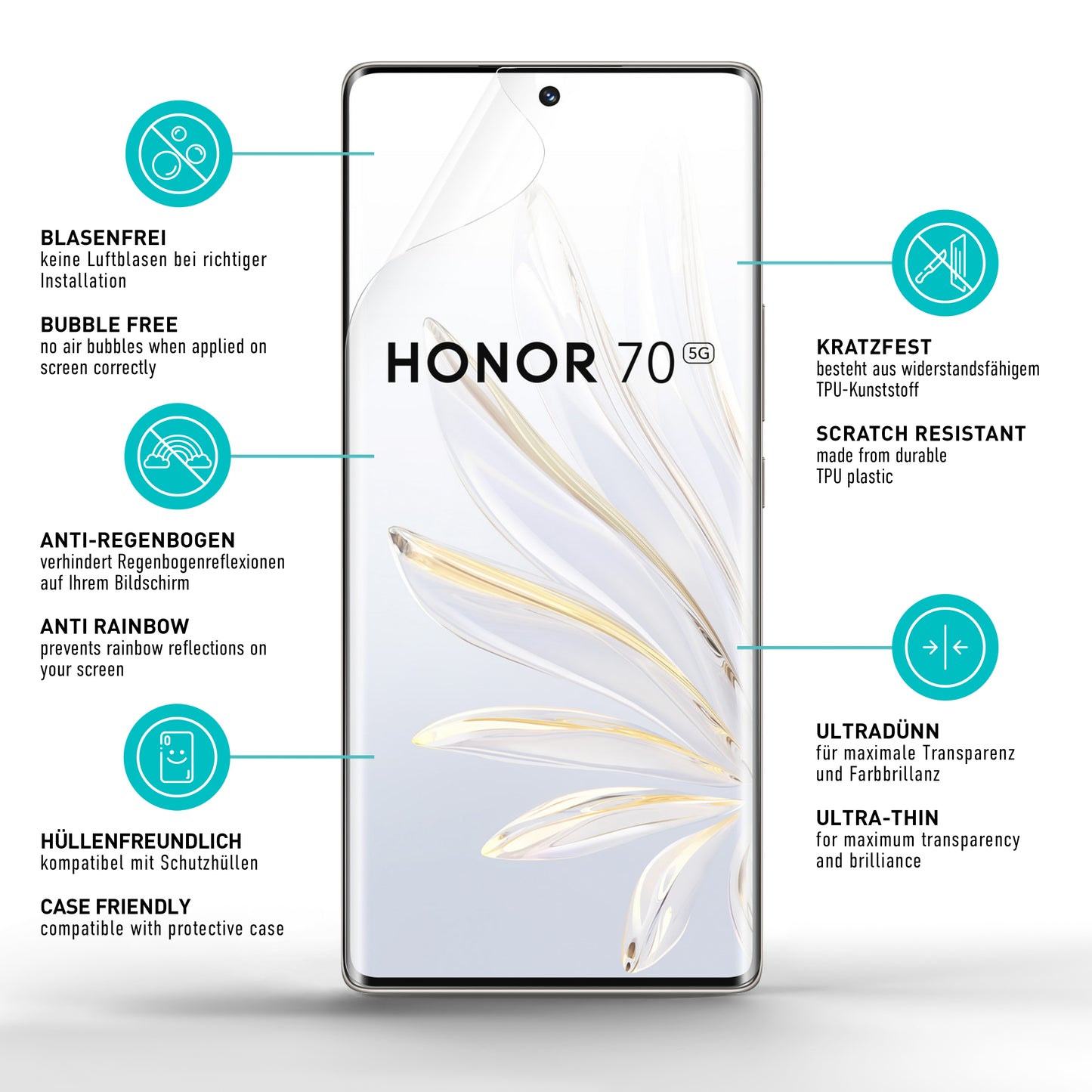 smartect TPU Schutzfolie Klar für Honor 70, 2 x Front
