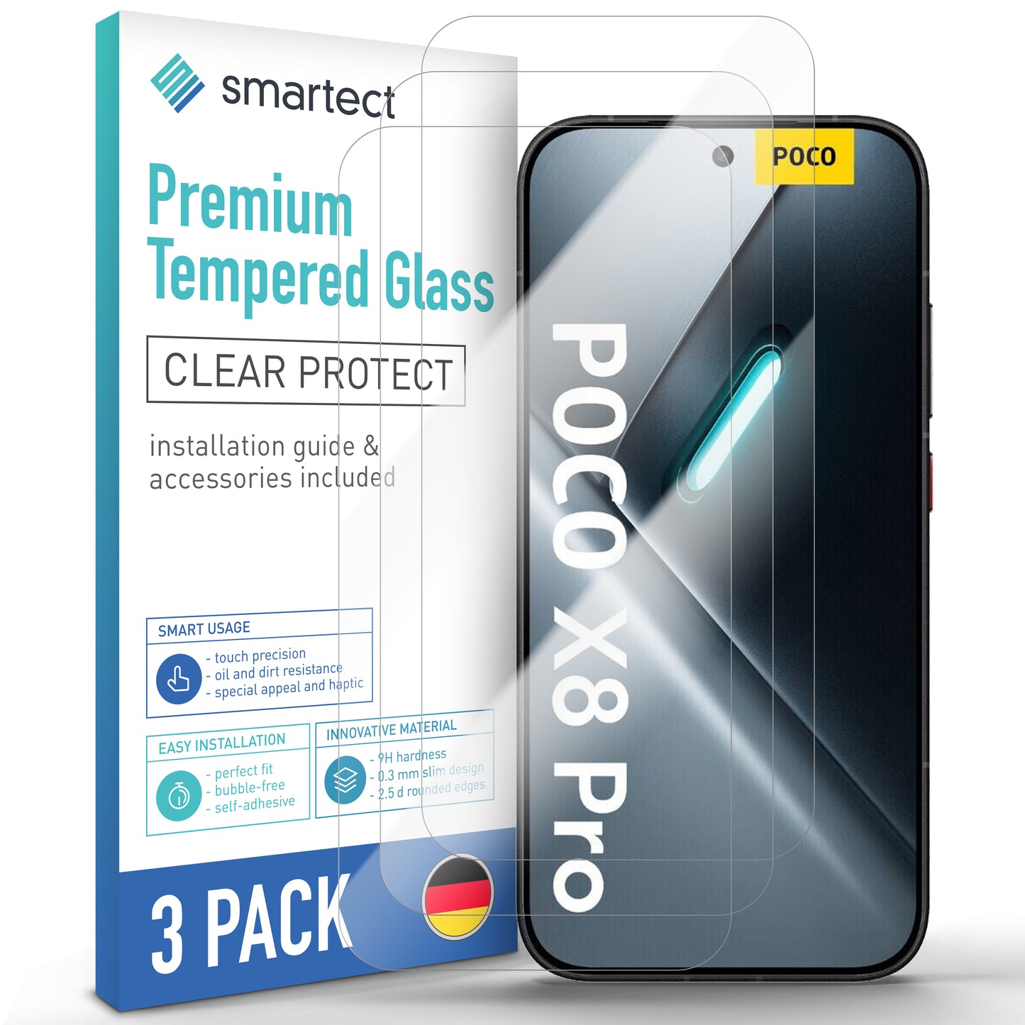 smartect Schutzglas Klar für Xiaomi Poco X8 Pro, 3 Stück