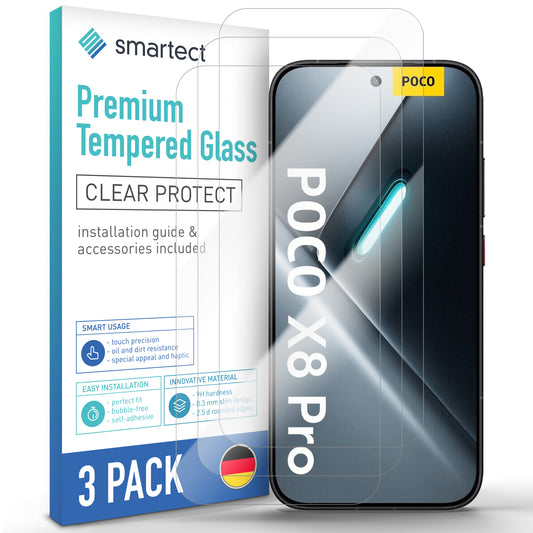 smartect Schutzglas Klar für Xiaomi Poco X8 Pro, 3 Stück