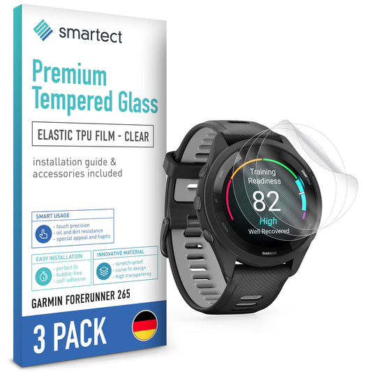 smartect TPU Schutzfolie Klar für Garmin Forerunner 265, 3 x Front