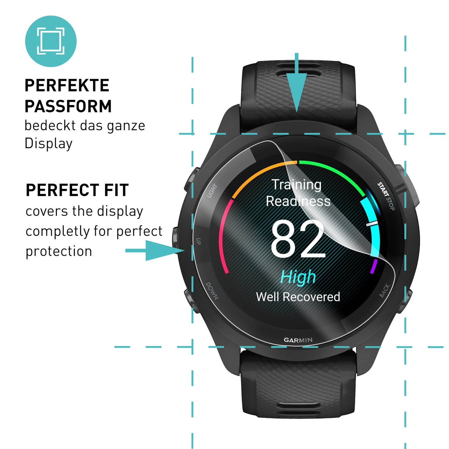 smartect TPU Schutzfolie Klar für Garmin Forerunner 265, 3 x Front