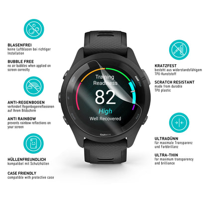 smartect TPU Schutzfolie Klar für Garmin Forerunner 265, 3 x Front