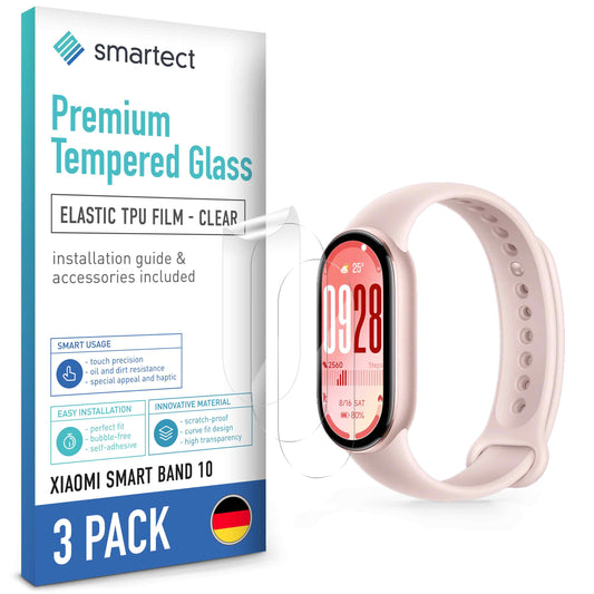 smartect TPU Schutzfolie Klar für Xiaomi Smart Band 10, 3 x Front