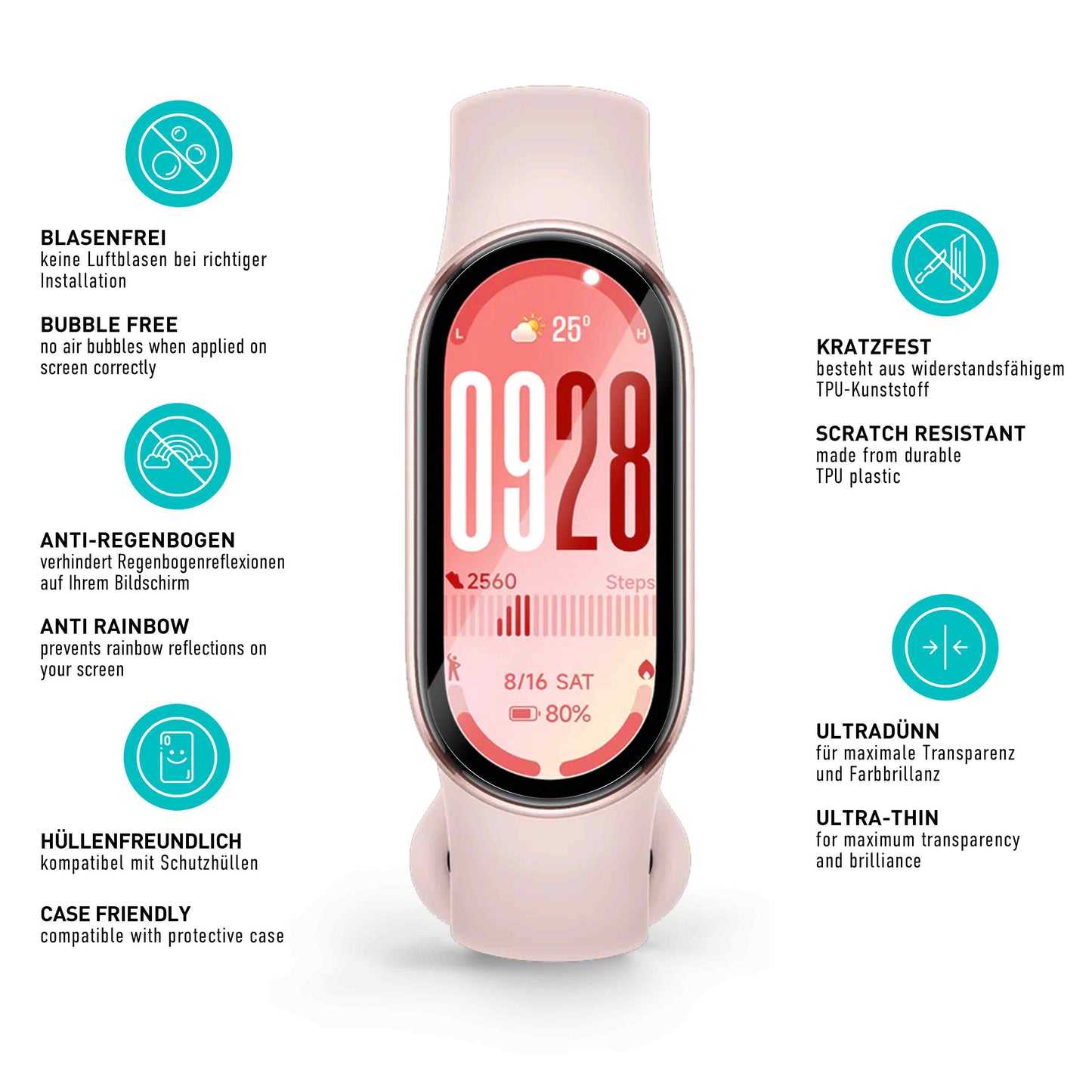 smartect TPU Schutzfolie Klar für Xiaomi Smart Band 10, 3 x Front