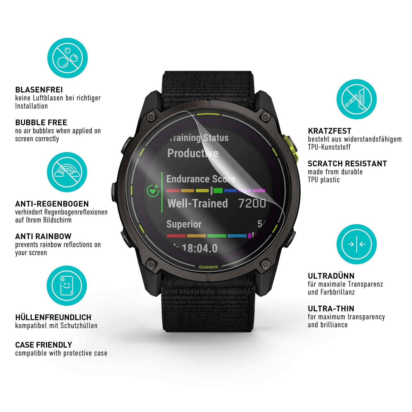 smartect TPU Schutzfolie Klar für Garmin Enduro 3, 3 x Front