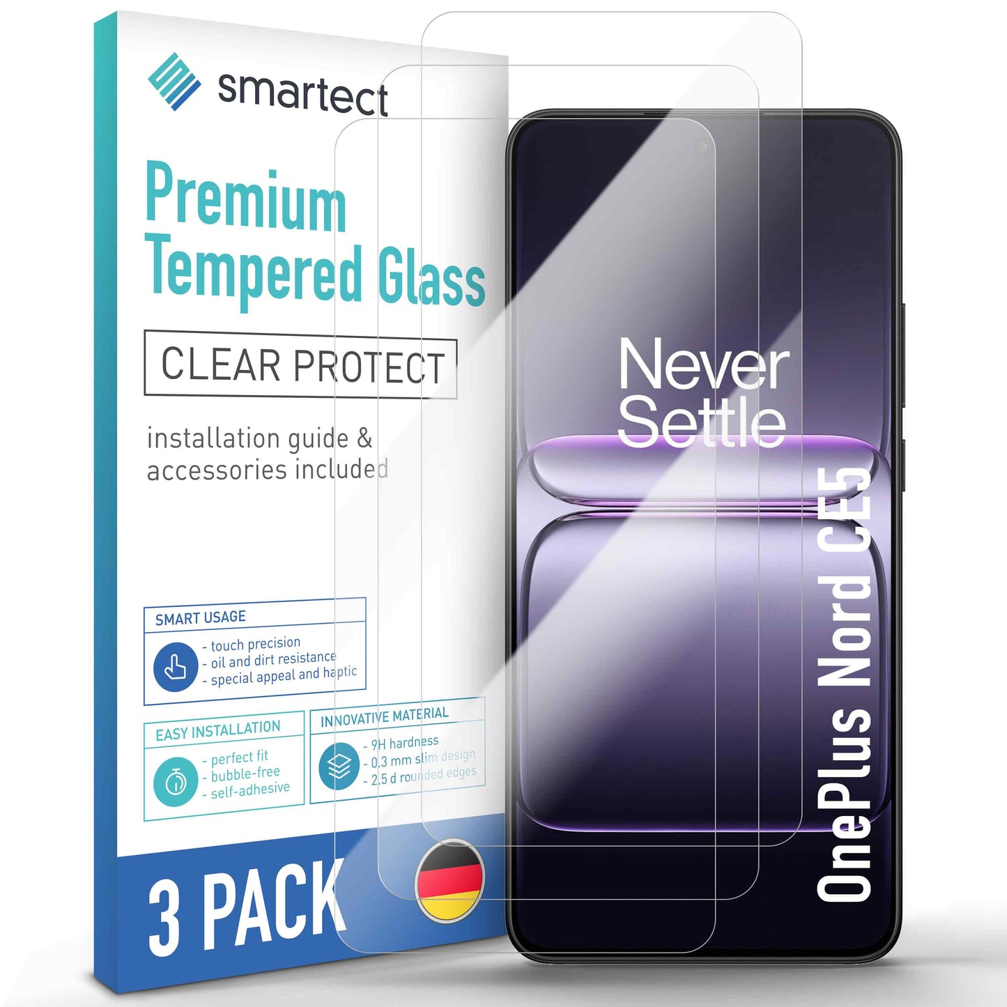 smartect Schutzglas Klar für OnePlus Nord CE5, 3 Stück