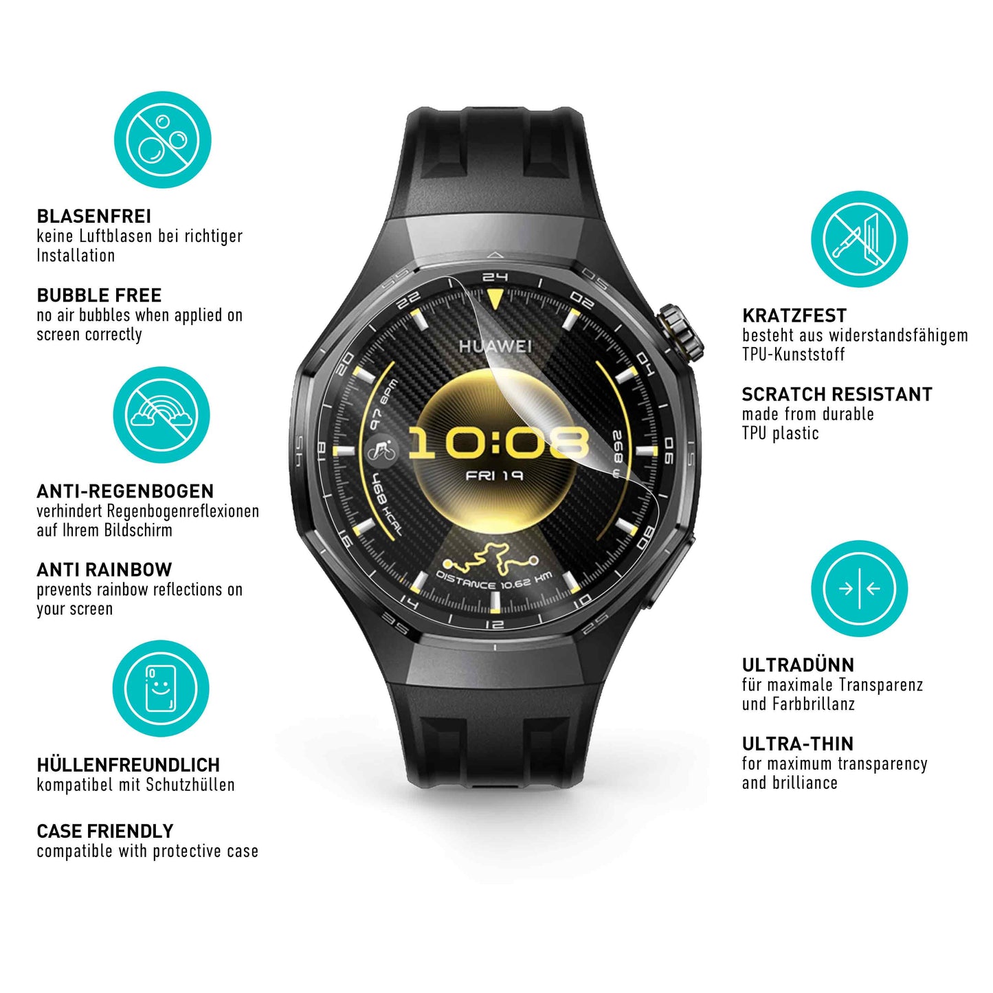 smartect TPU Schutzfolie Klar für Huawei Watch GT 6 / GT 6 Pro 46 mm, 3 x Front