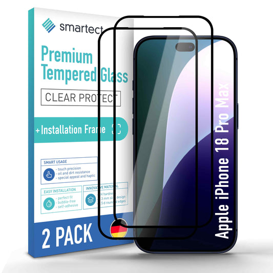 smartect Schutzglas Full Screen für Apple iPhone 18 Pro Max, 2 Stück + Positionierhilfe
