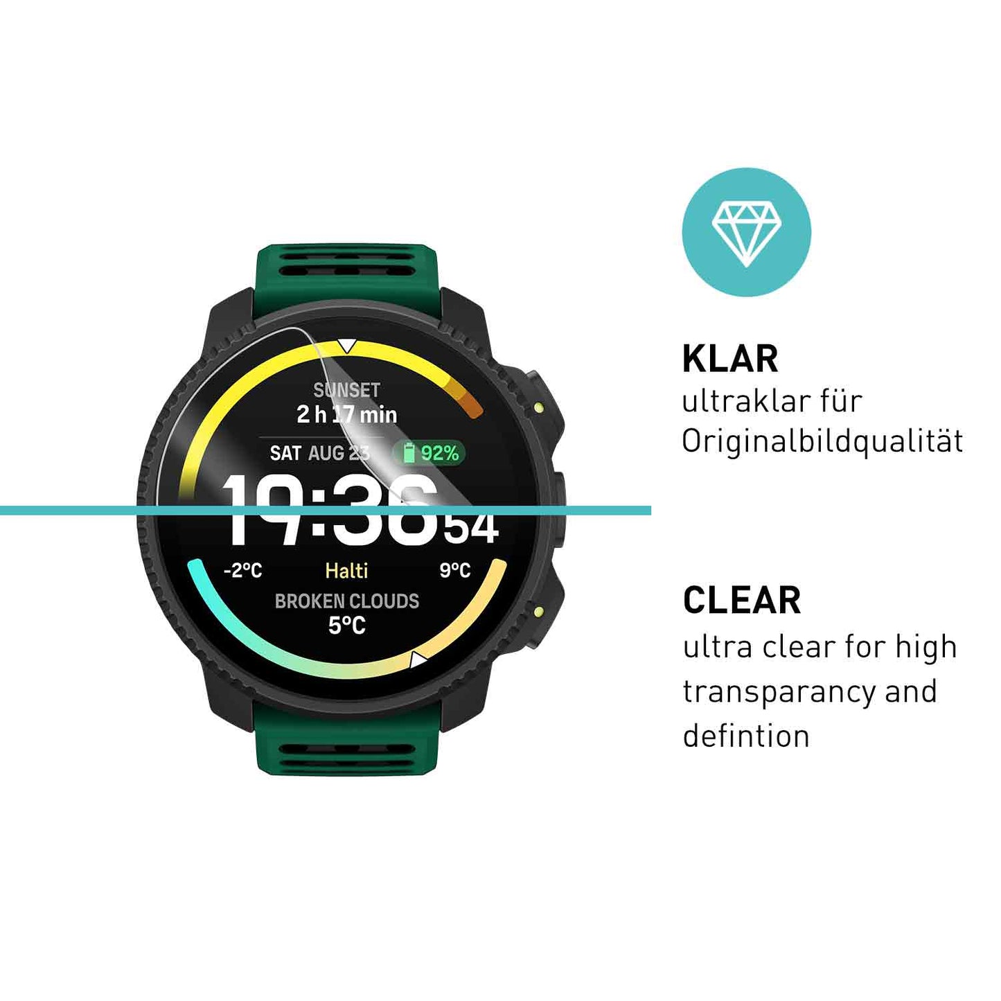 smartect TPU Schutzfolie Klar für Suunto Vertical 2, 3 x Front
