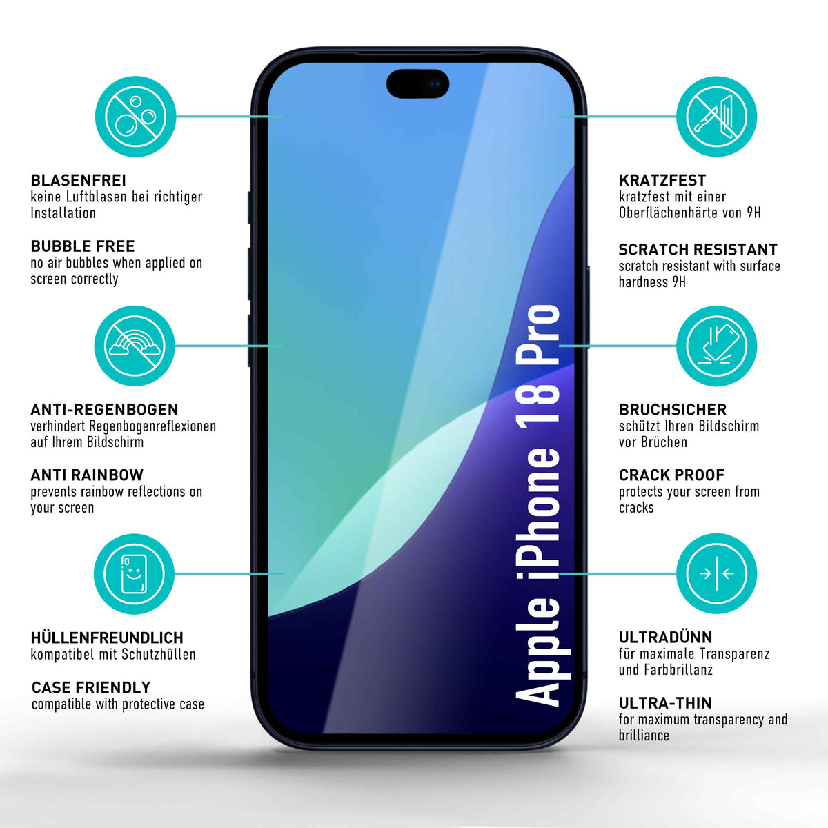 smartect Schutzglas Full Screen für Apple iPhone 18 Pro, 2 Stück + Positionierhilfe