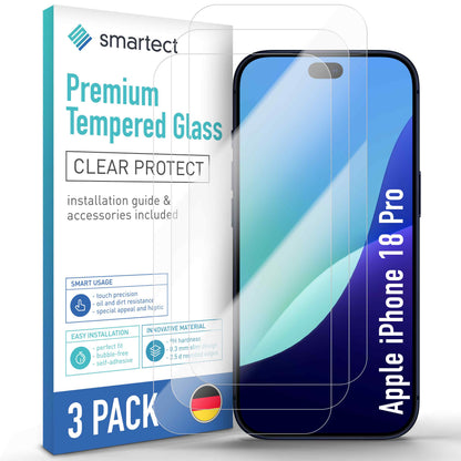 smartect Schutzglas Klar für Apple iPhone 18 Pro, 3 Stück