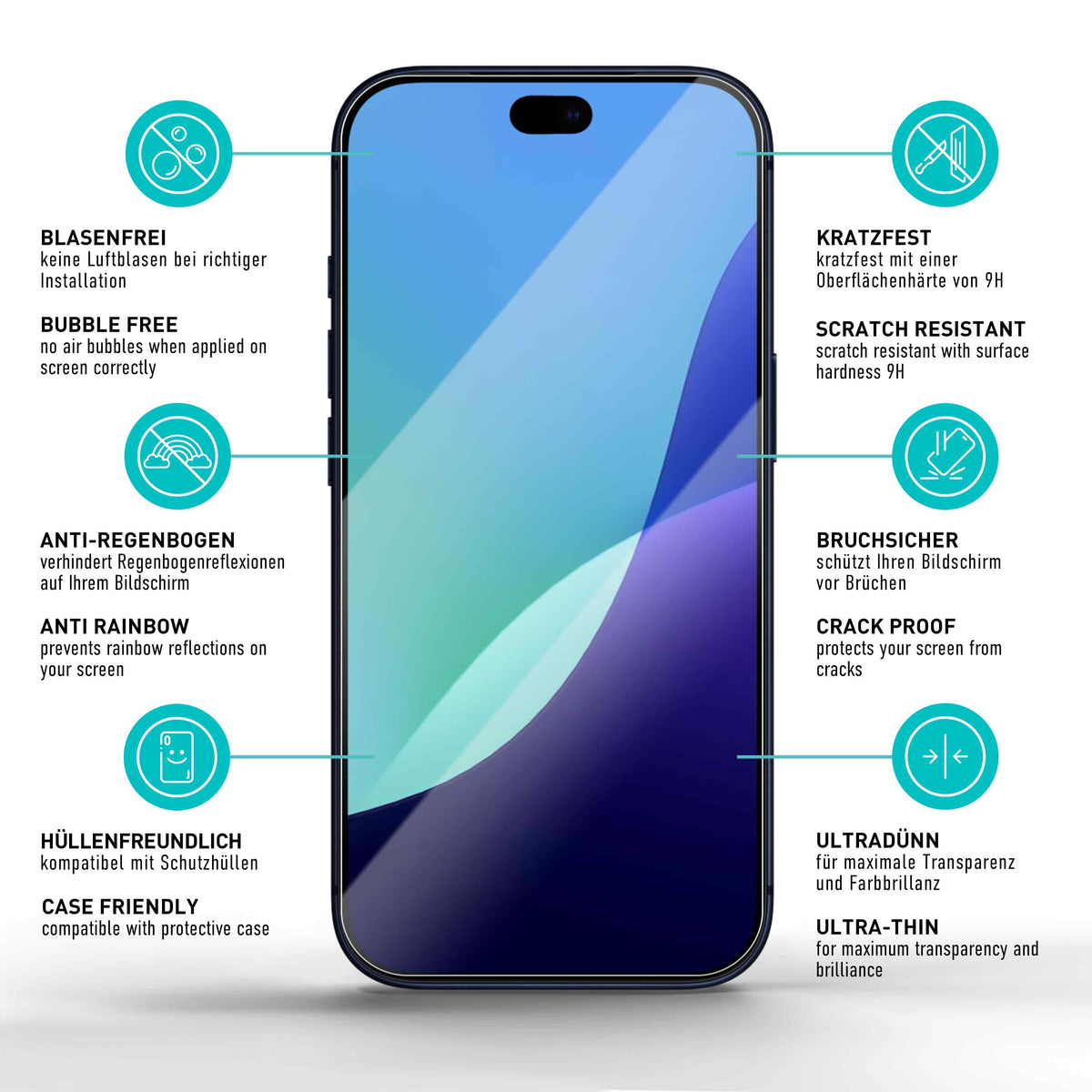 smartect Schutzglas Klar für Apple iPhone 18 Pro, 3 Stück
