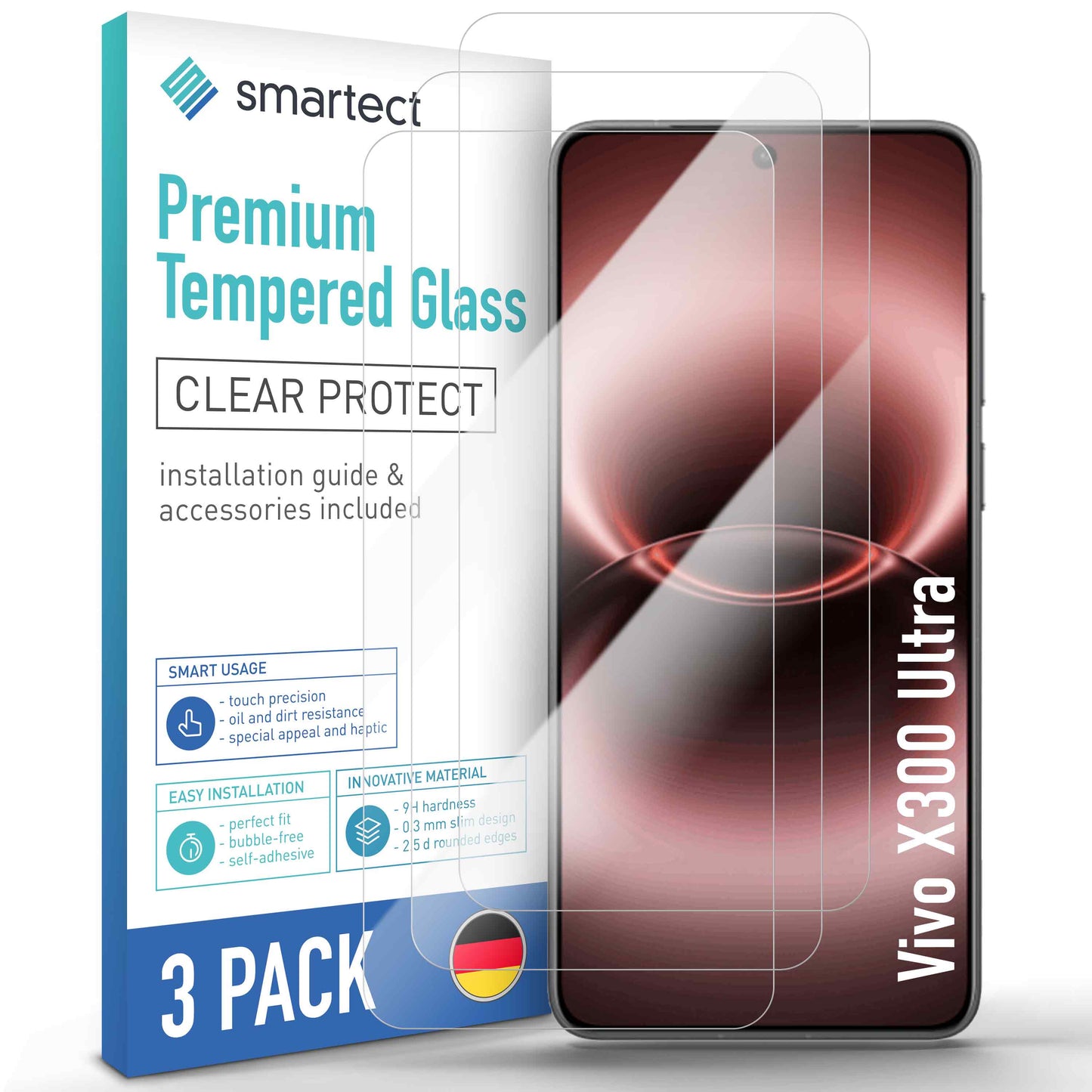 smartect Schutzglas Klar für Vivo X300 Ultra, 3 Stück
