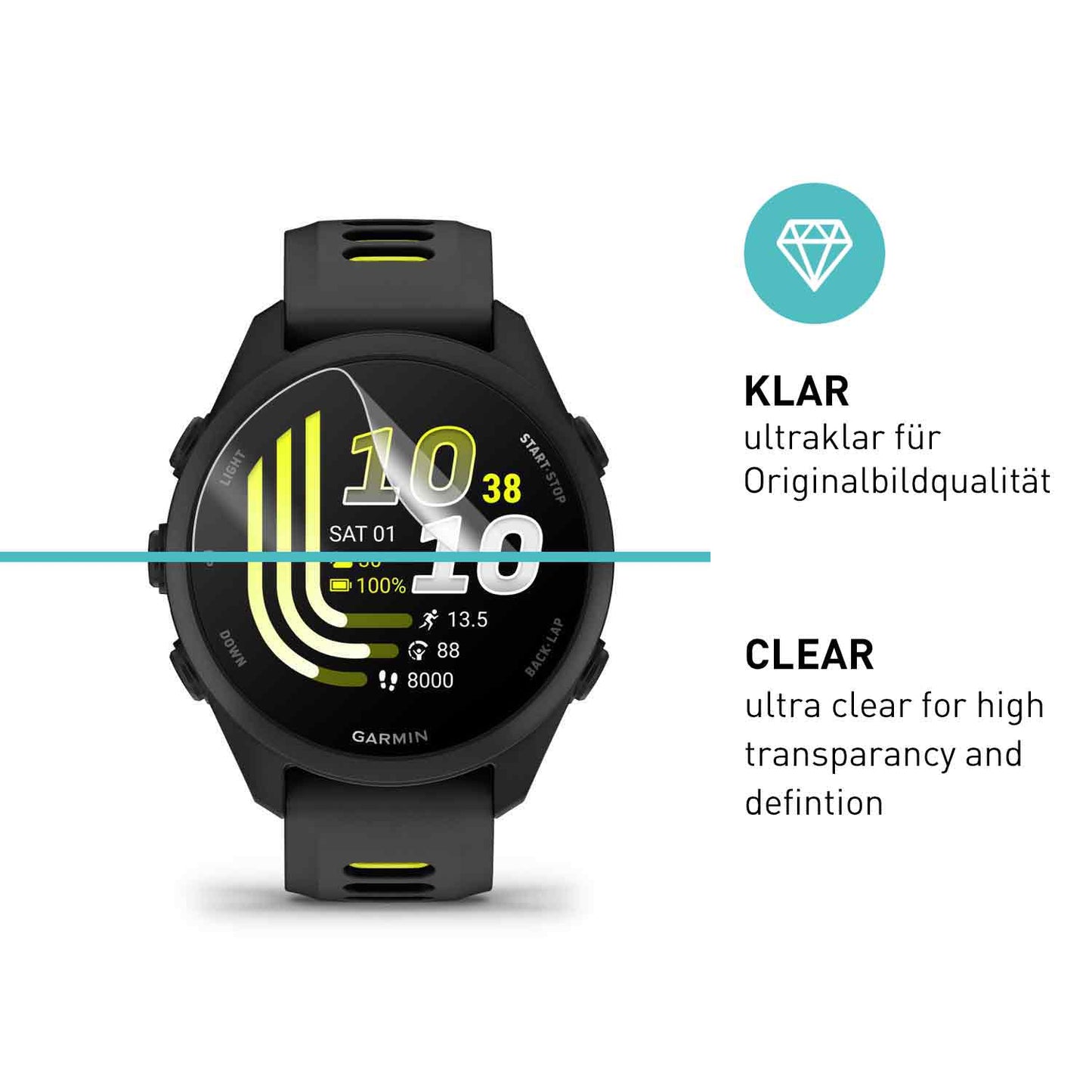 smartect TPU Schutzfolie Klar für Garmin Forerunner 70 / 170 / 170 Music, 3 x Front