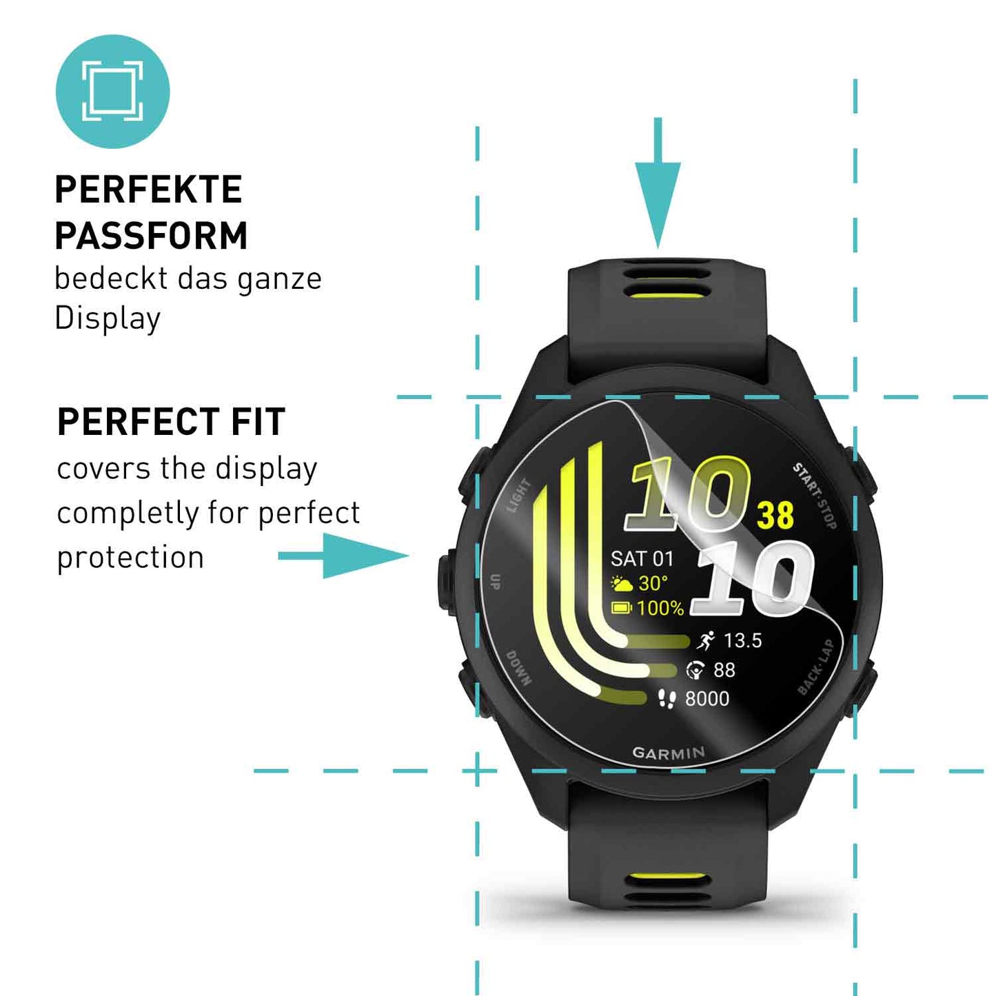 smartect TPU Schutzfolie Klar für Garmin Forerunner 70 / 170 / 170 Music, 3 x Front