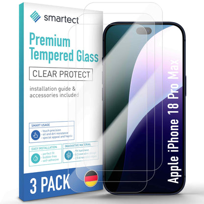 smartect Schutzglas Klar für Apple iPhone 18 Pro Max, 3 Stück