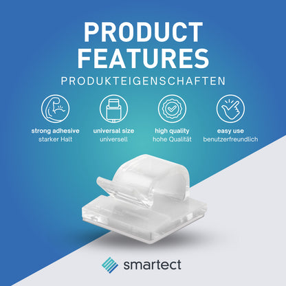 smartect Kabelclip selbstklebend 1,5x1,5 cm zum befestigen von USB-, Strom- und Ladekabeln, 50 Stück