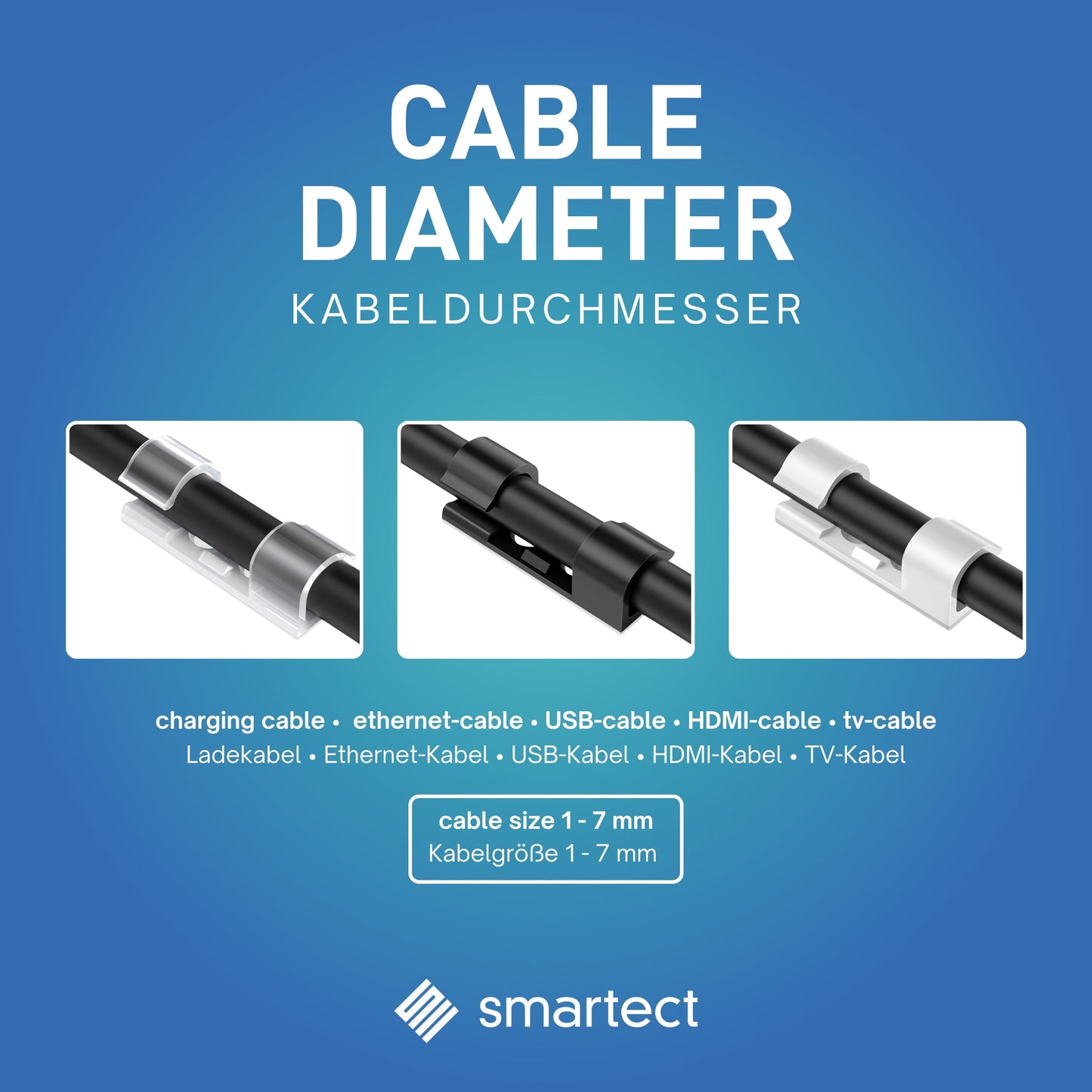 smartect Kabelclip selbstklebend 3x1,1 cm, 50 Stück