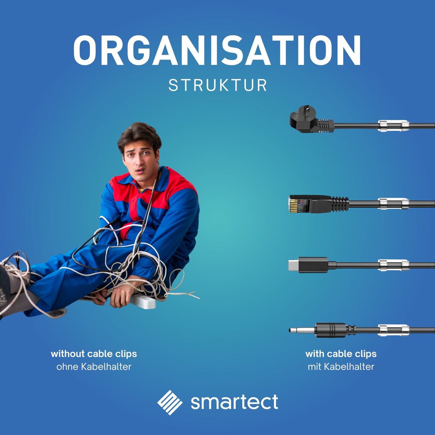 smartect Kabelclip selbstklebend 3x1,1 cm, 50 Stück