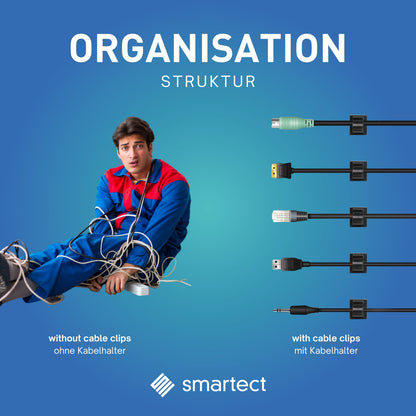 smartect Kabelclip selbstklebend 1,5x1,5 cm zum befestigen von USB-, Strom- und Ladekabeln, 50 Stück